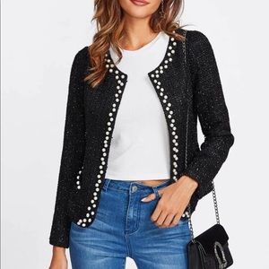 Pearl beading tweed blazer